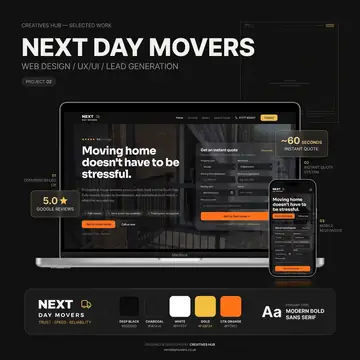 The Next Day Movers homepage, showing the instant quote form in the hero